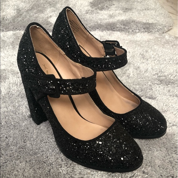 black glitter mary jane shoes